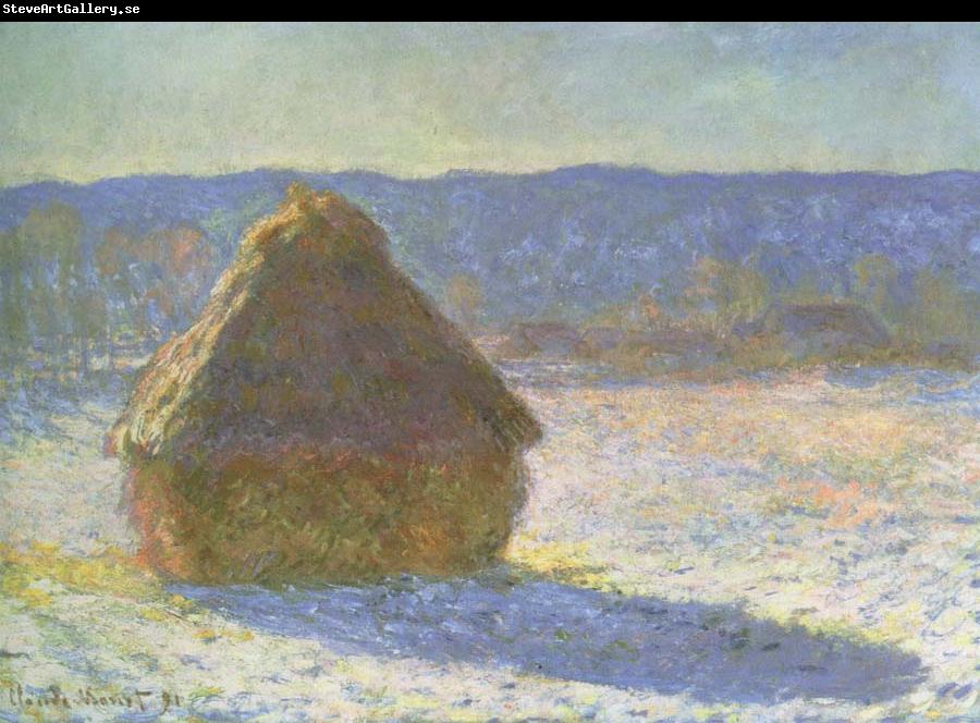 Claude Monet haystack in the morning,snow effect